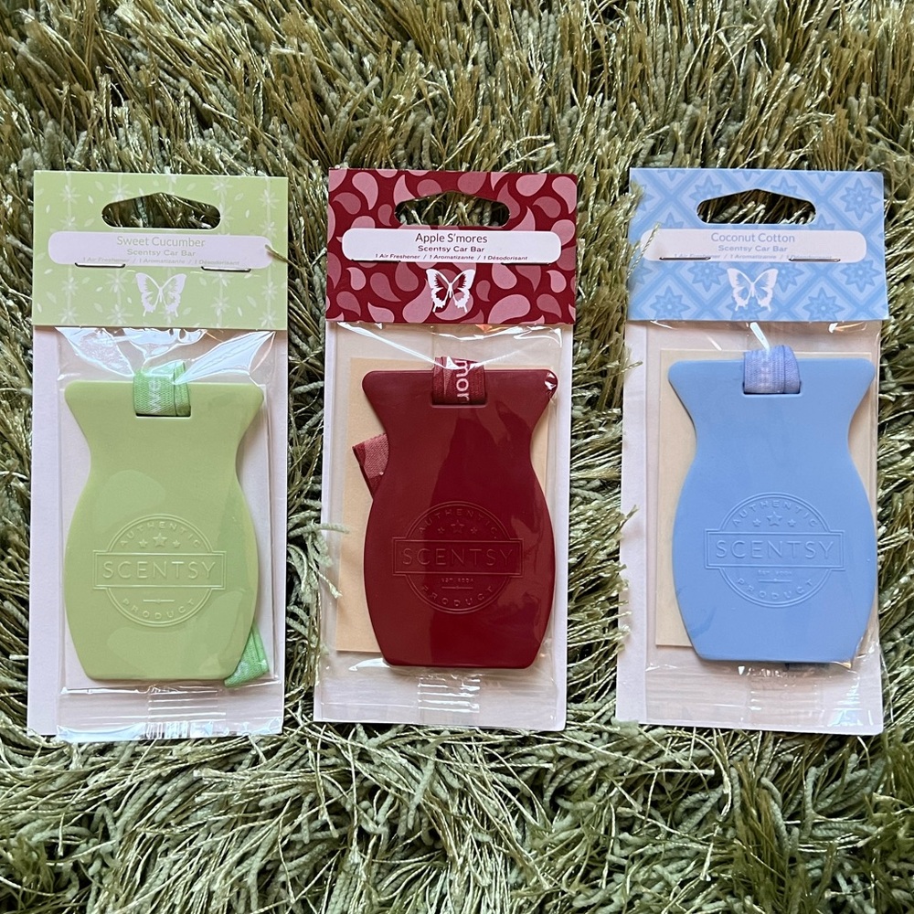 Scentsy Car Bars NEW, Scents Apple S'mores Coconut Cotton Sweet Cucumber